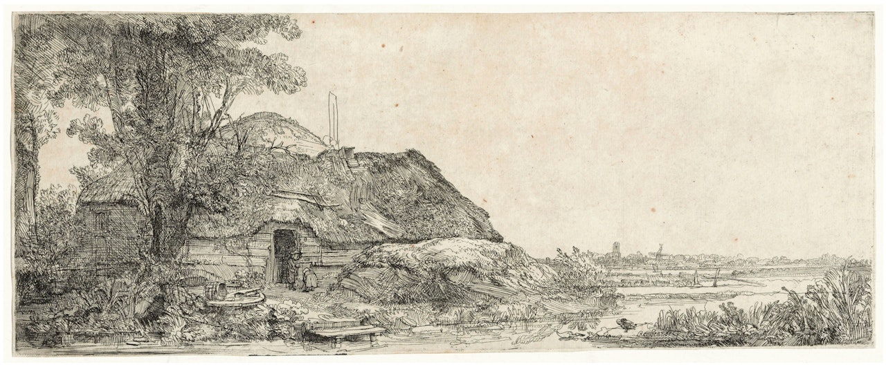 Landscape with a Cottage and a large Tree by Attributed to Rembrandt Harmensz van Rijn
