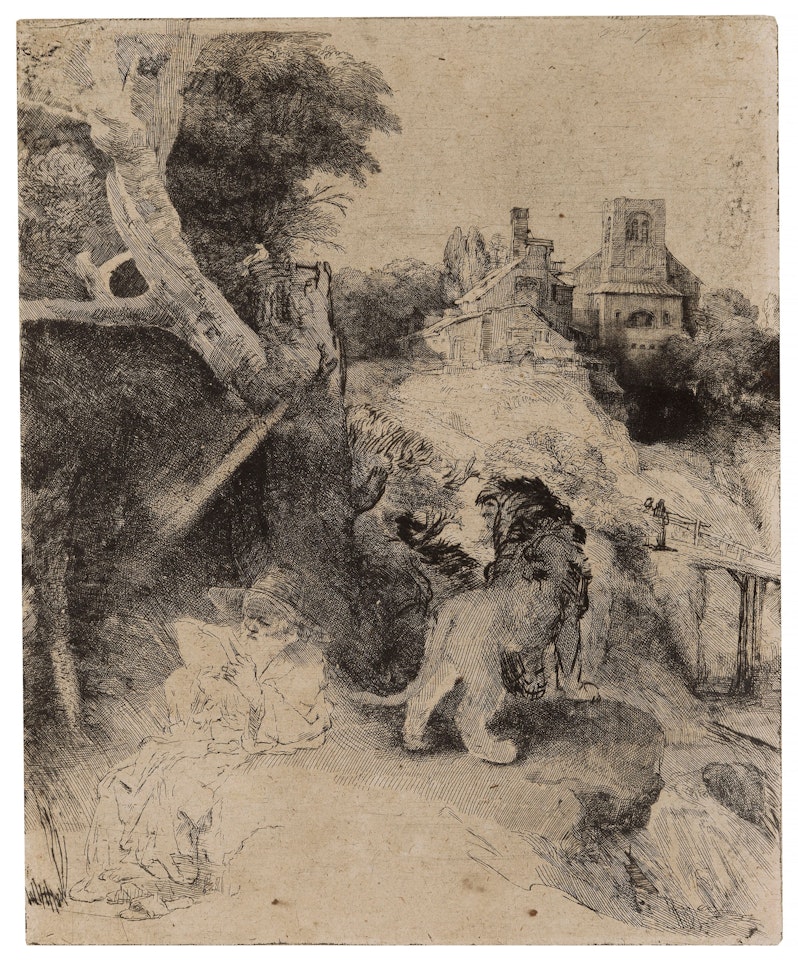 Saint Jerome reading in an Italian Landscape by Attributed to Rembrandt Harmensz van Rijn