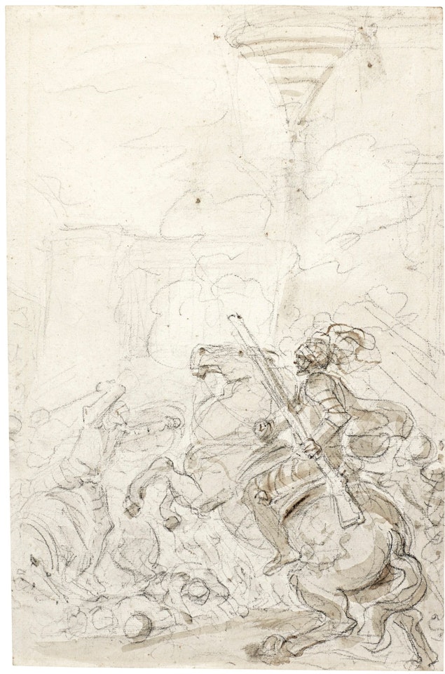 A SCENE FROM ARIOSTO'S ORLANDO FURIOSO: CIMOSCO KILLS ORLANDO'S MOUNT by Jean-Honoré Fragonard