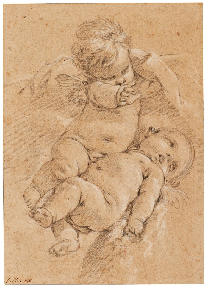 SKETCH OF TWO CUPIDS IN THE AIR by Francois Boucher