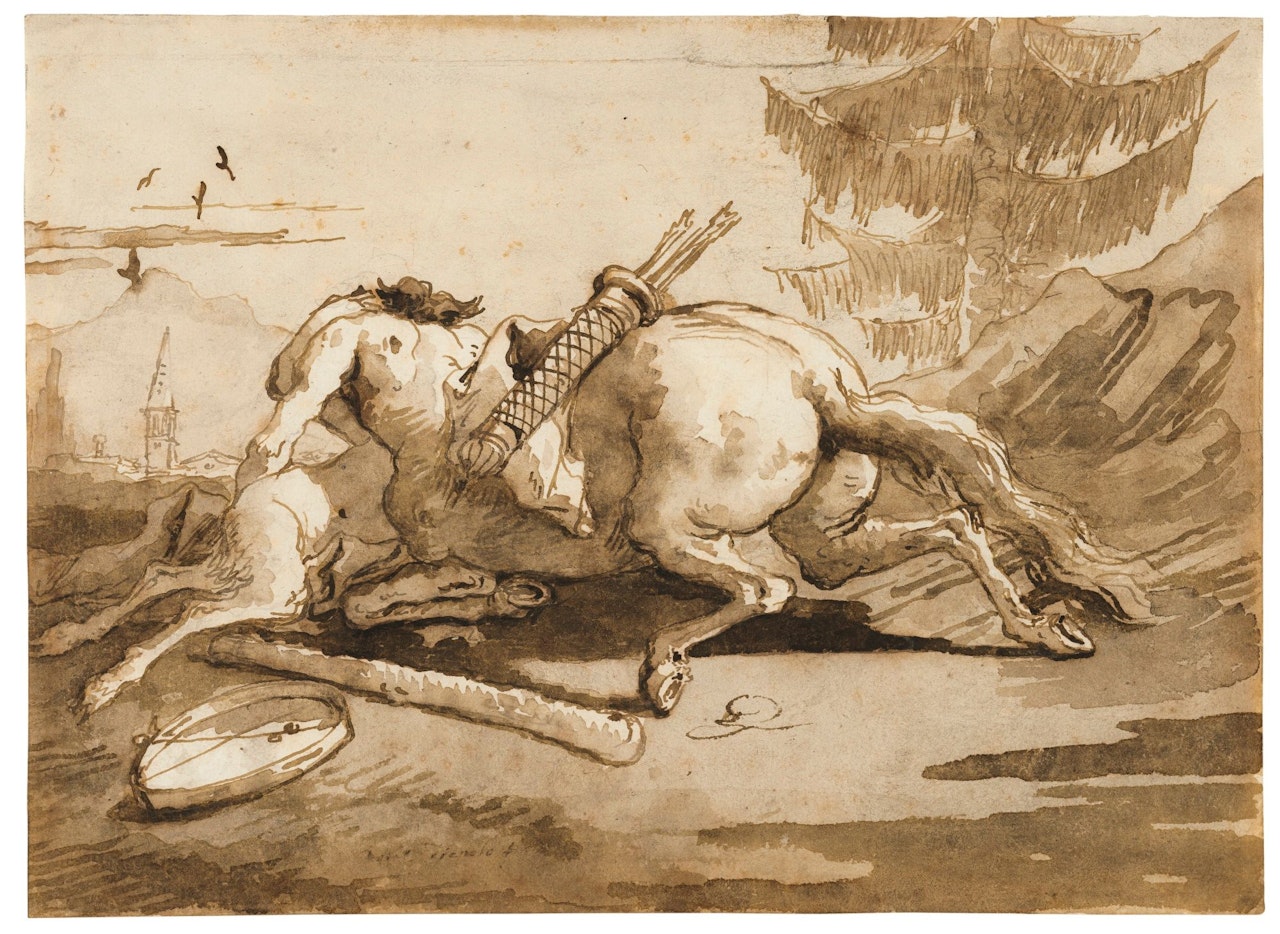 A CENTAUR EMBRACING A FAUNESS by Giovanni Domenico Tiepolo