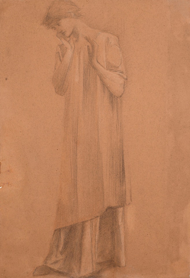 Study of a draped figure, probably the right hand attendant in 'Arthur in Avalon' by Edward Coley Burne-Jones
