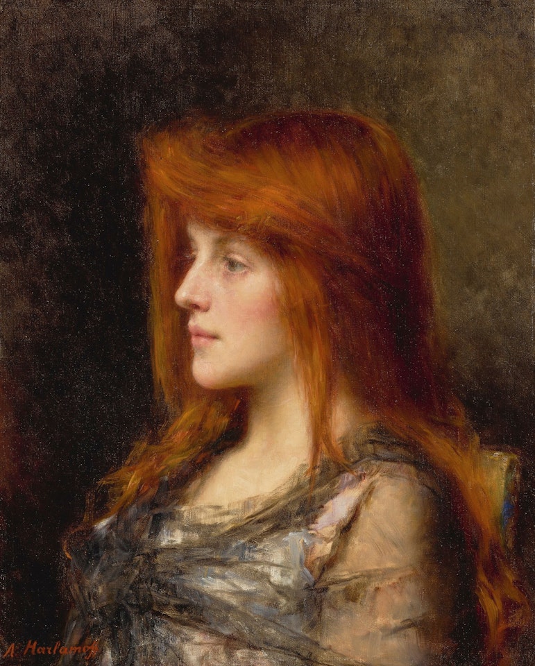 AN AUBURN HAIRED YOUNG WOMAN   by Alexei Harlamoff