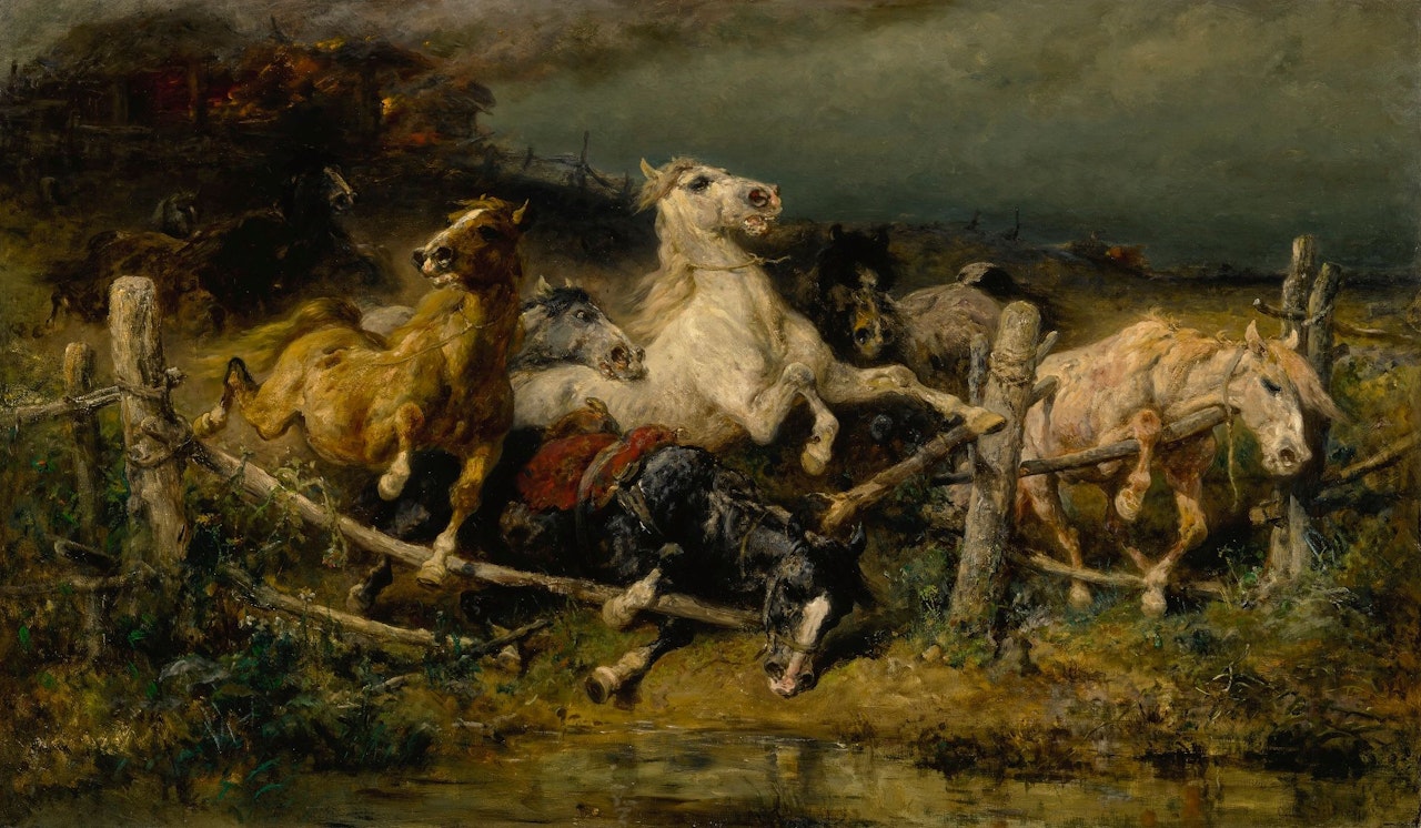 FLEEING WALLACHIAN HORSES  by Adolf Schreyer