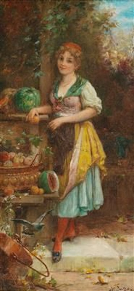 Girl with Bowl Full of Fruit by Hans Zatzka