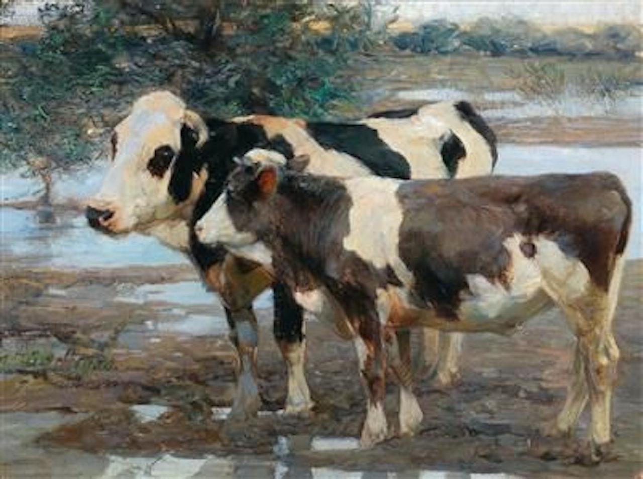 Two Cows by the Water by Heinrich von Zugel
