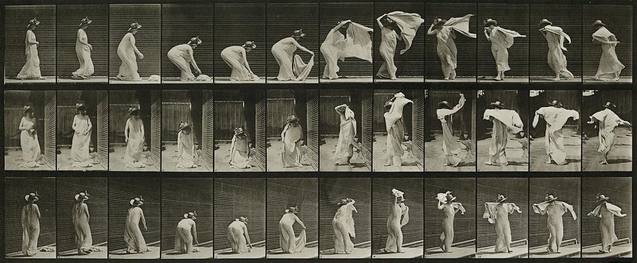 Animal Locomotion depicting women engaged in quotidian activities by Eadweard Muybridge