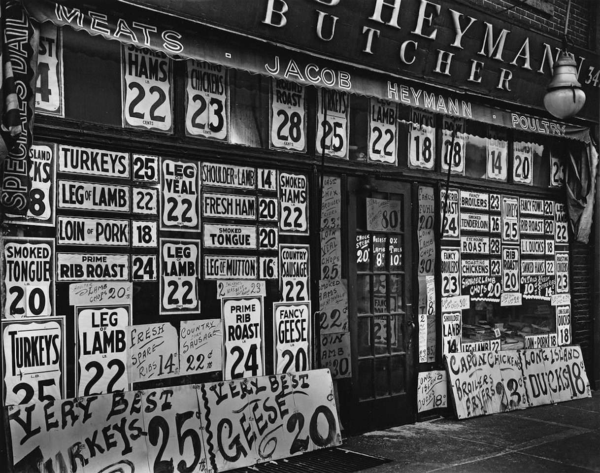 Jacob Heyman Butcher Shop * Barclay Street Hoboken Ferry * Hardware Store, 316-318 Bowery At Bleecker Street by Berenice Abbott