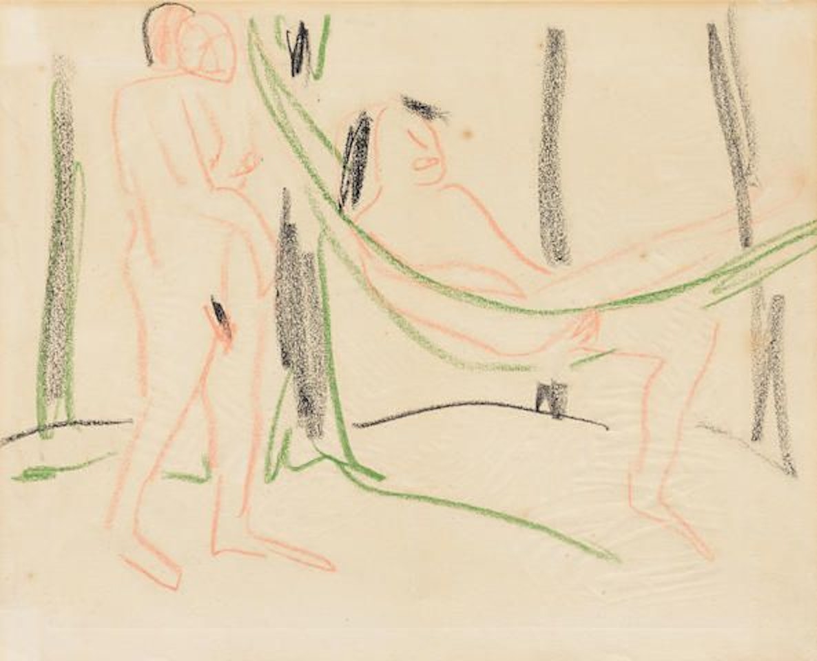 Badende an den Moritzburger Teichen (recto); Ein Jünger (verso)  by Erich Heckel