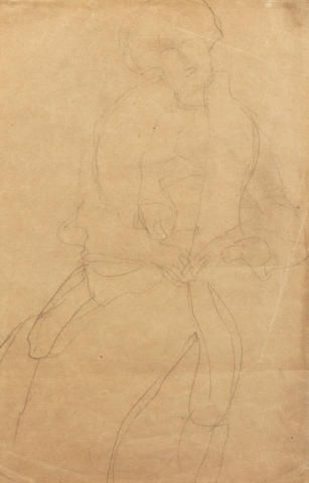Sitzend von vorne, den Kopf etwas nach links geneigt (Hermine Gallia) by Gustav Klimt