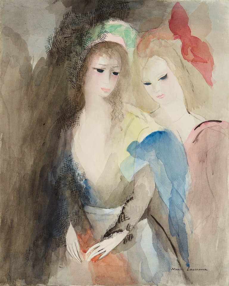 Deux jeunes filles, mantille et noeud rouge by Marie Laurencin