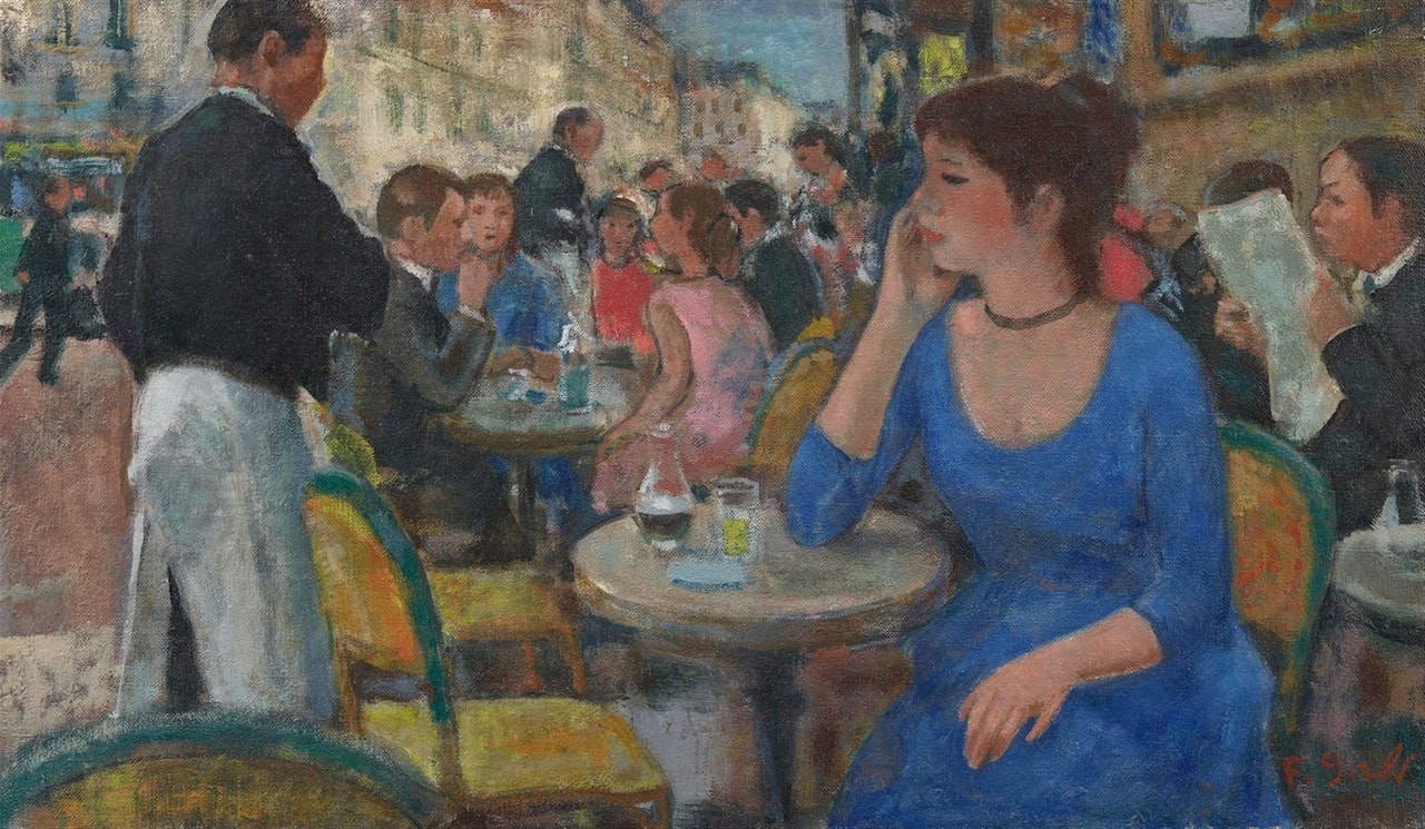 Le garçon de café et la jeune femme, brasserie des Grands Boulevards - Paris by François Gall