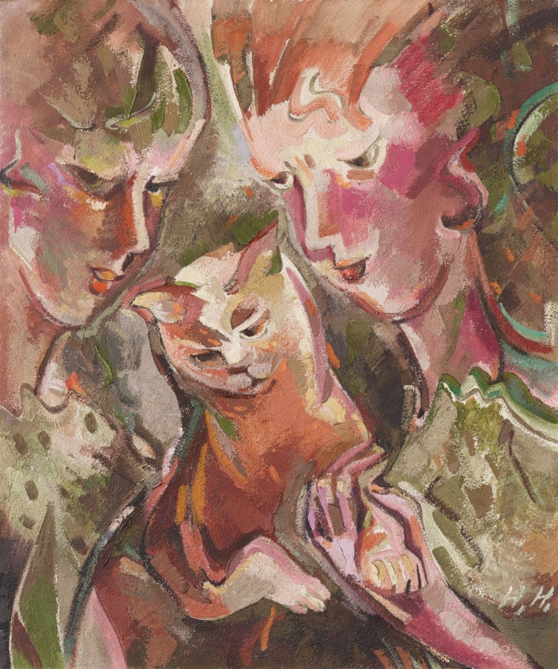 Zwei Mädchen mit Katze by Hannah Höch
