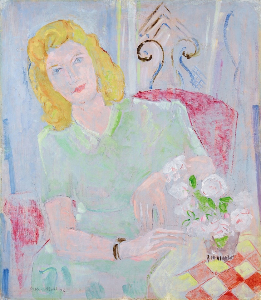 Grüne Dame im roten Sessel by Oskar Moll