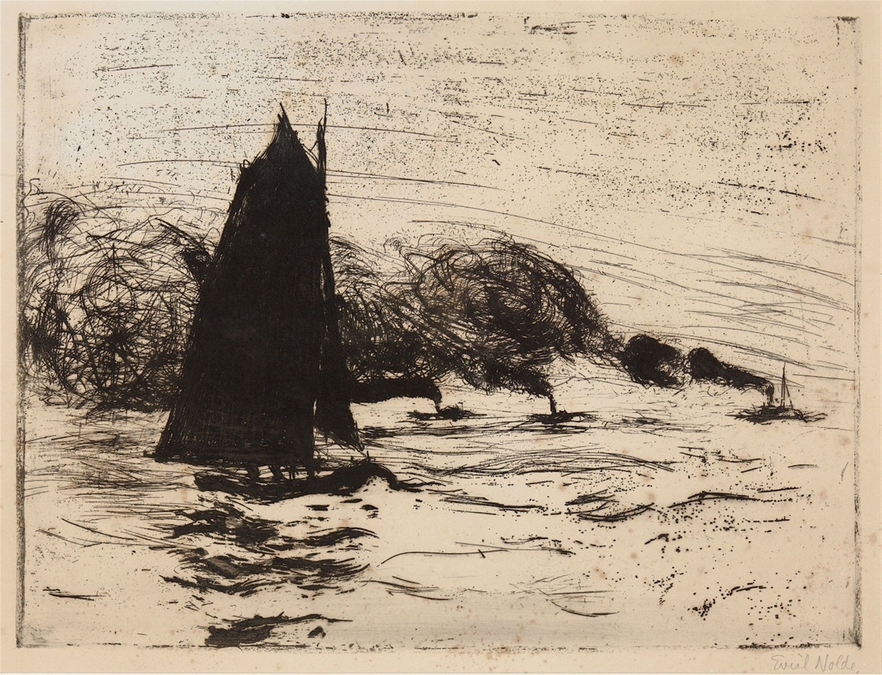 Segler und drei kleine Dampfer by Emil Nolde