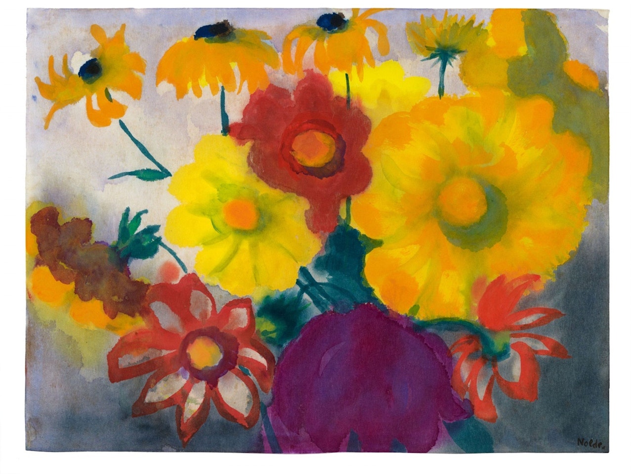 Dahlien und Sonnenhut by Emil Nolde