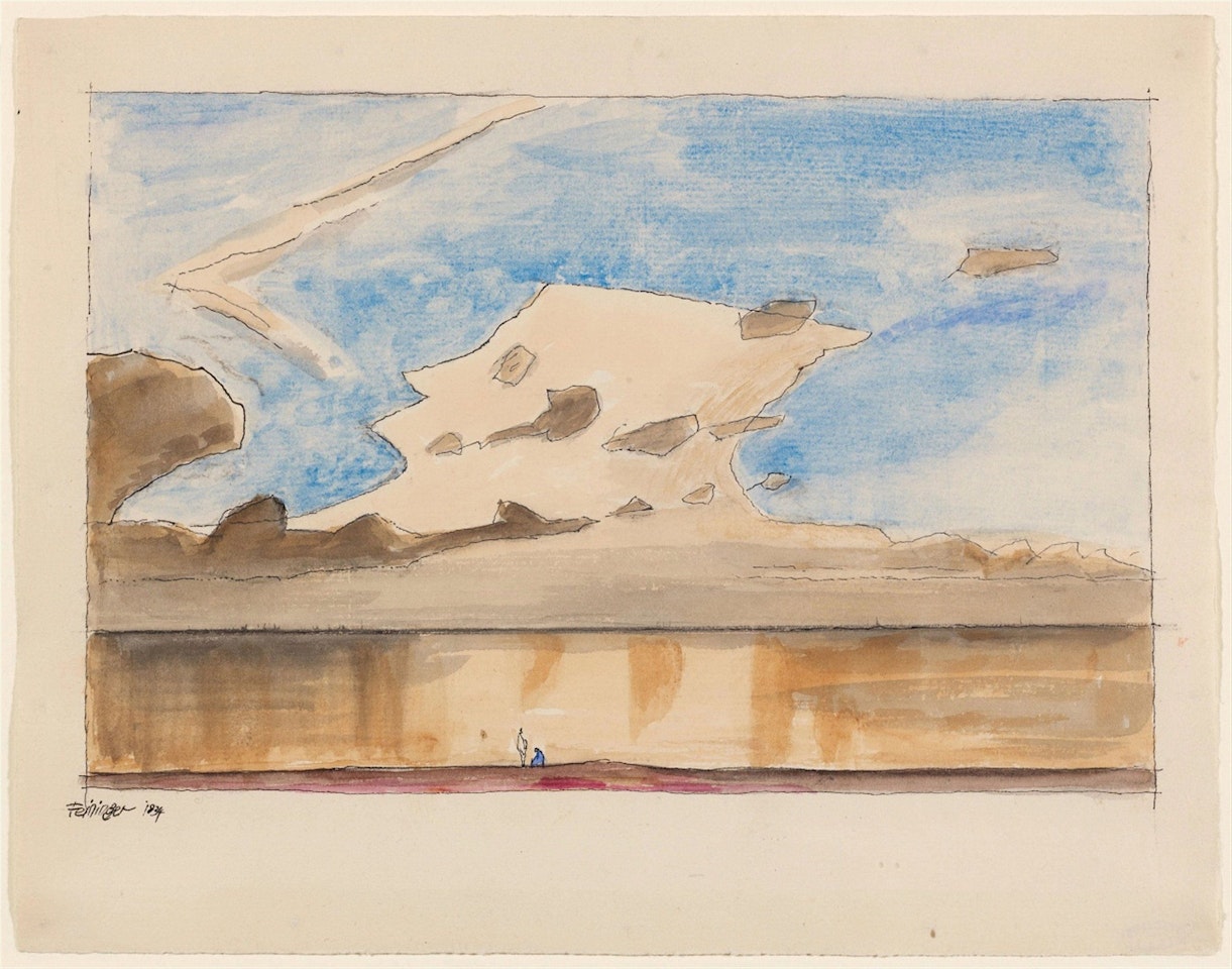 Untitled (Wolken über dem Meer mit zwei Figuren am Strand) by Lyonel Feininger