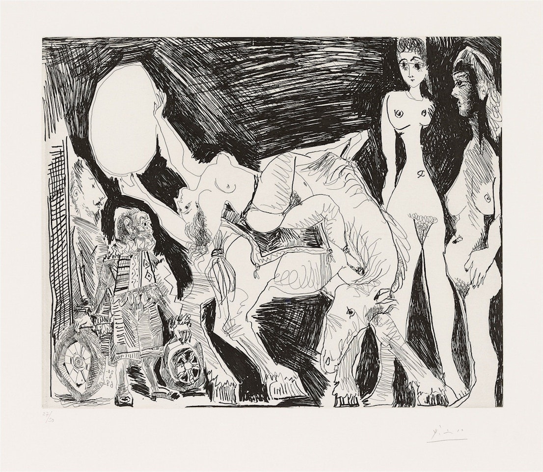 Cirque: Écuyère, Femmes et Spectateurs, dont un Garagiste déguisé by Pablo Picasso