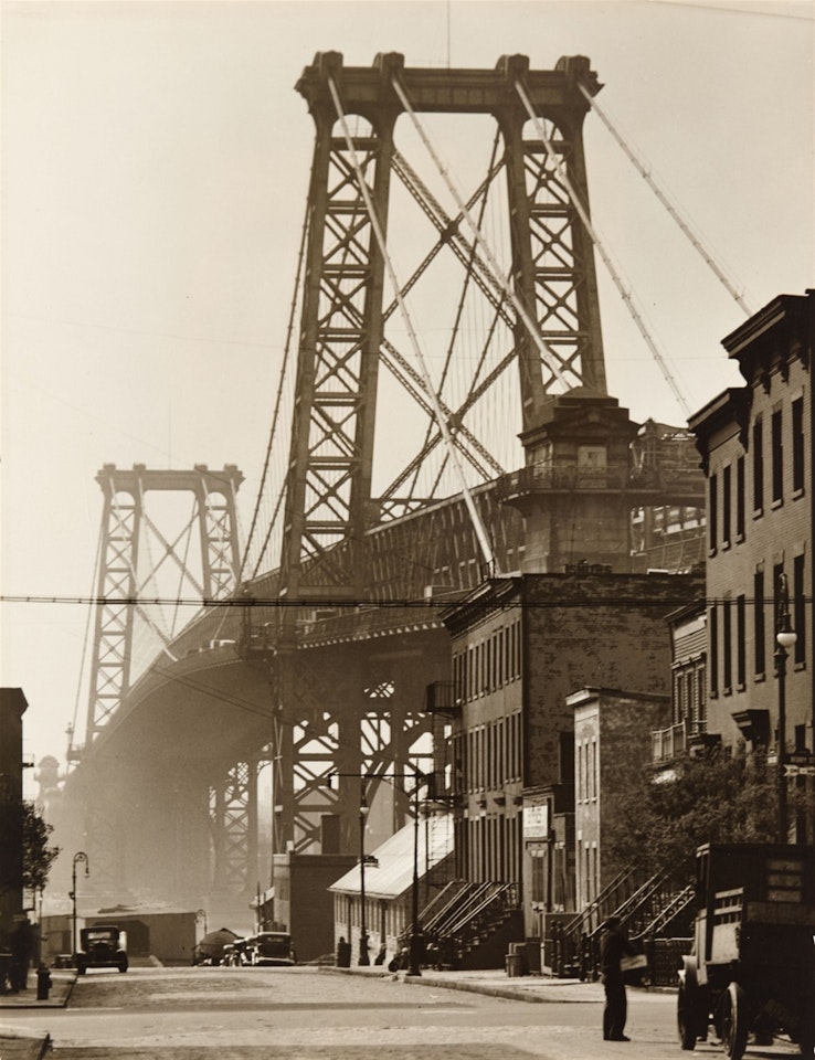 Williamsburg Bridge from South 8th and Berry Streets, Brooklyn by Berenice Abbott