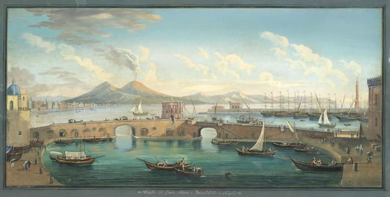 Veduta del Ponte Nuovo e Immacolatella a Napoli; Veduta del Palazzo dei Regi Studi a Napoli, a pair by Neapolitan School