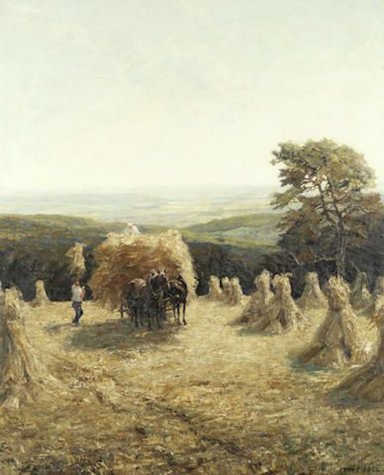 Harvest scene in an extensive landscape by Otto Pippel