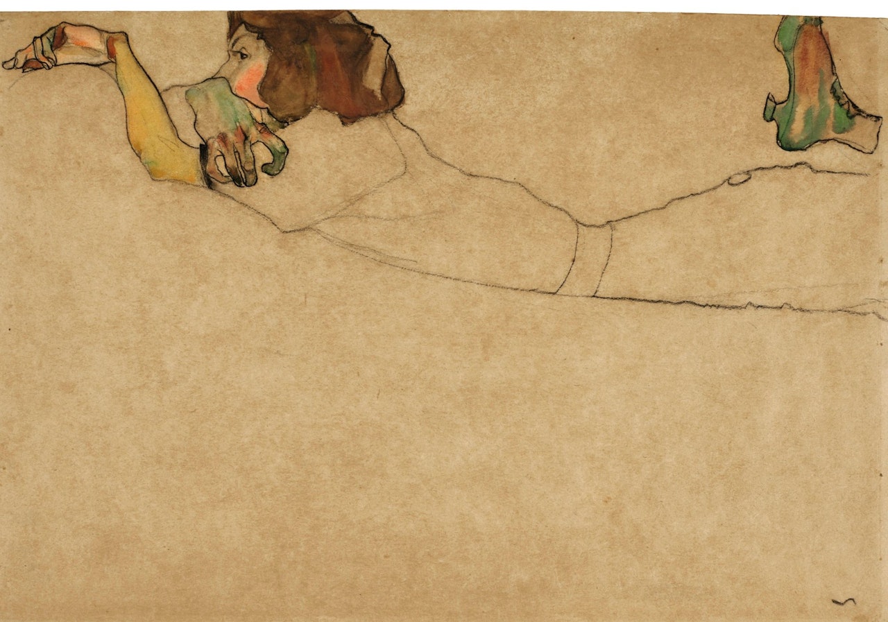 AUF DEM BAUCH LIEGENDES MÄDCHEN (GIRL RECLINING ON STOMACH) by Egon Schiele