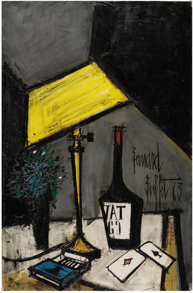 NATURE MORTE À LA LAMPE ET AUX CARTES by Bernard Buffet