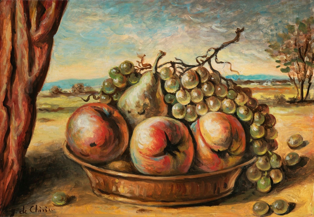 VITA SILENTE CON PESCHE E UVA (STILL LIFE WITH PEACHES AND GRAPES) by Giorgio de Chirico