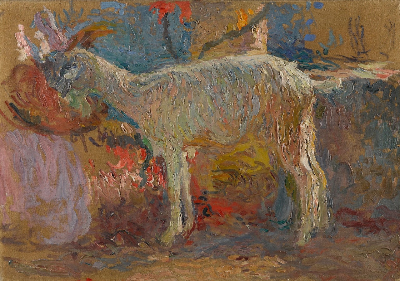 CHÈVRE BROUTANT DANS UN PANIER by Henri Martin