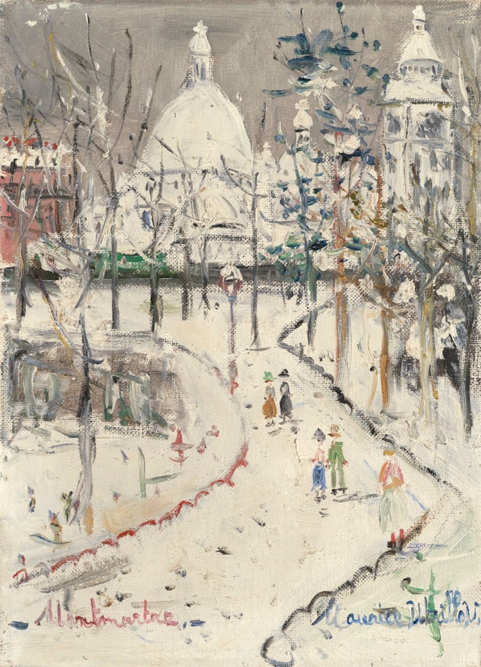 SQUARE SAINT-PIERRE ET SACRÉ-CŒUR SOUS LA NEIGE, MONTMARTRE by Maurice Utrillo