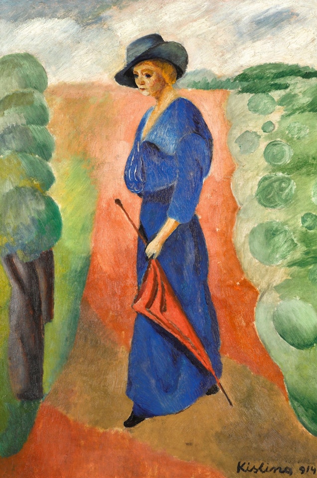 FEMME AU PARASOL ROUGE by Moïse Kisling