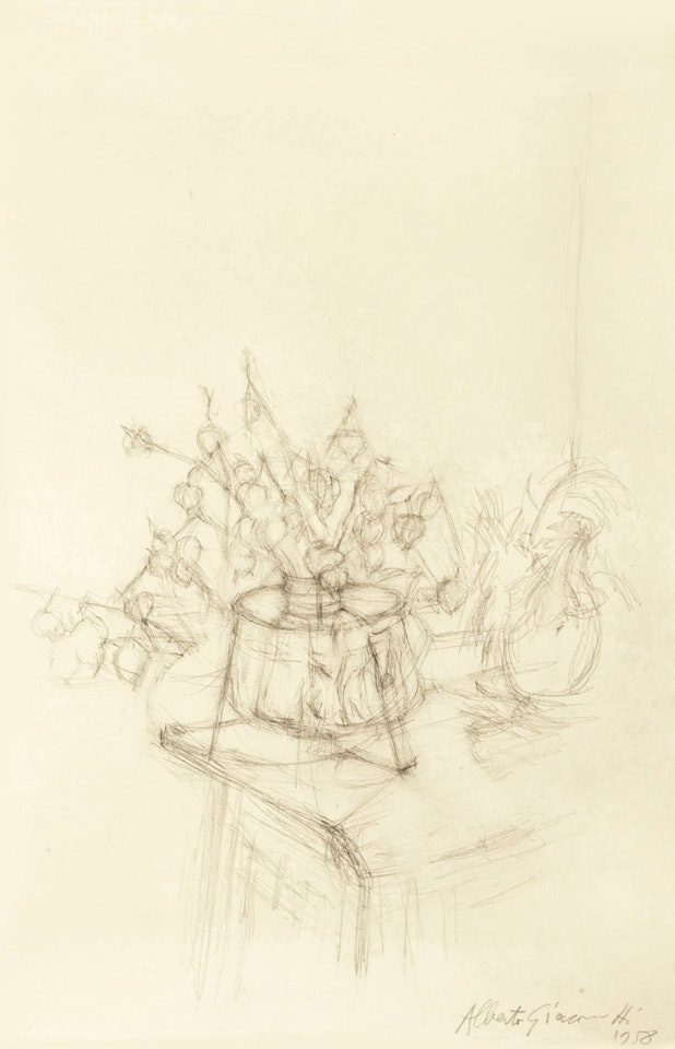 FLEURS D'AUTOMNE DANS UN VASE - RECTO CINQ POMMES DANS UN PLAT - VERSO by Alberto Giacometti