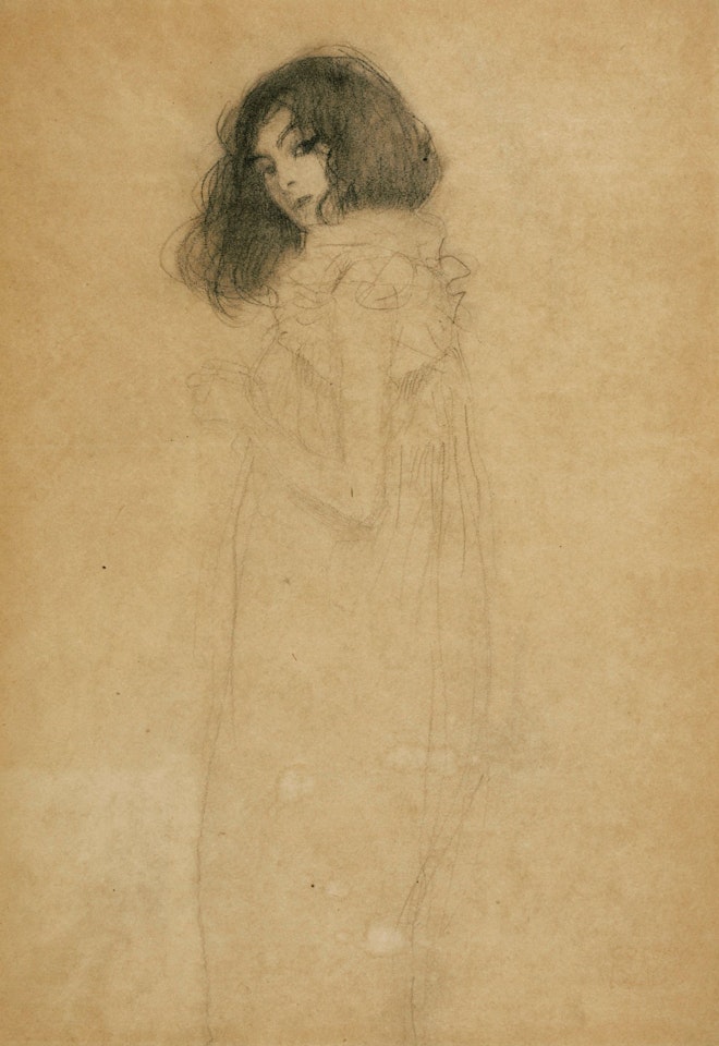 MÄDCHEN NACH LINKS, DAS GESICHT IM DREIVIERTELPROFIL ZUM BETRACHTER (GIRL TURNED TO THE LEFT, HER FACE IN A THREE-QUARTER PROFILE TO THE VIEWER) by Gustav Klimt