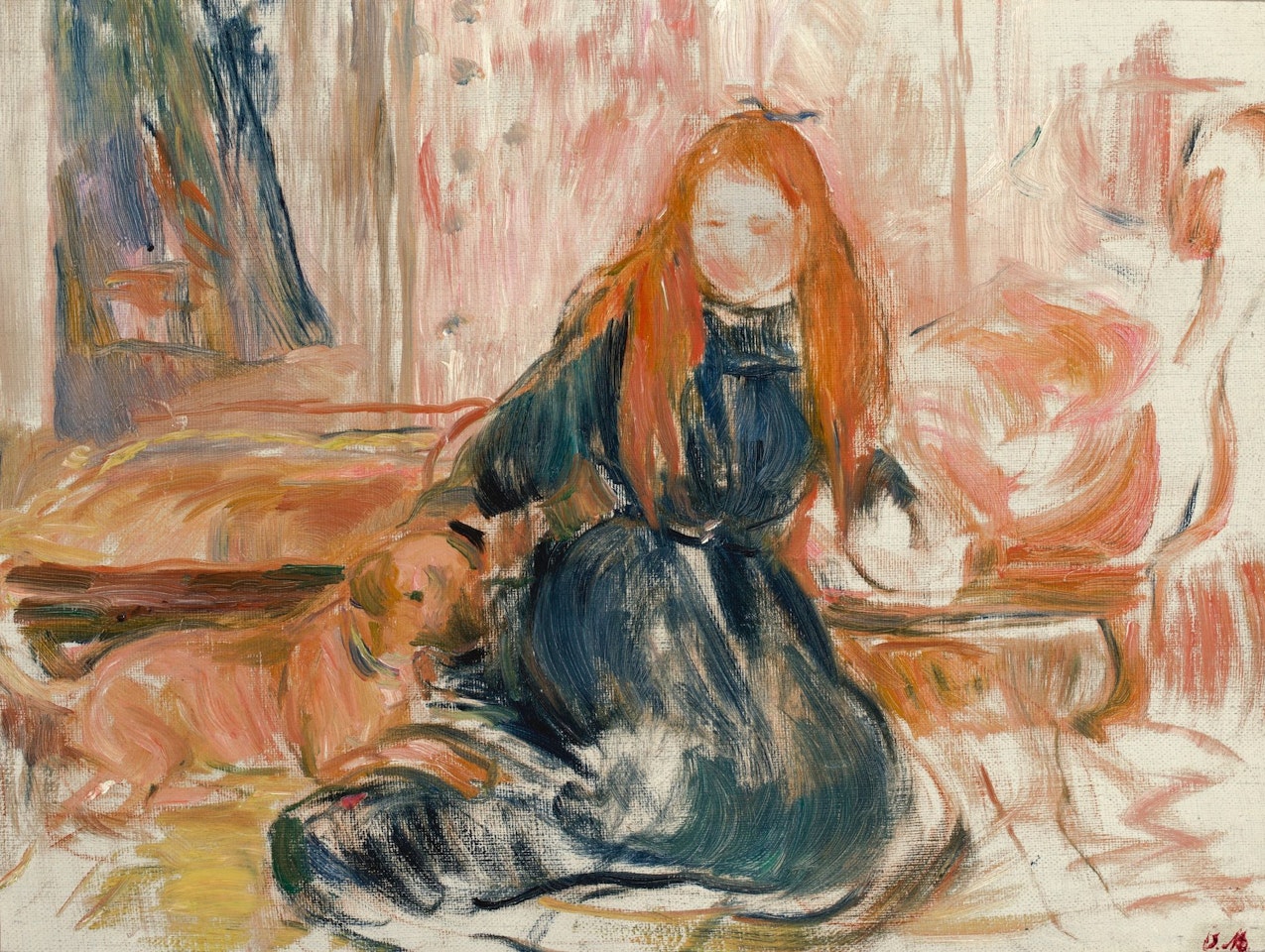 FILLETTE JOUANT AVEC UN CHIEN by Berthe Morisot