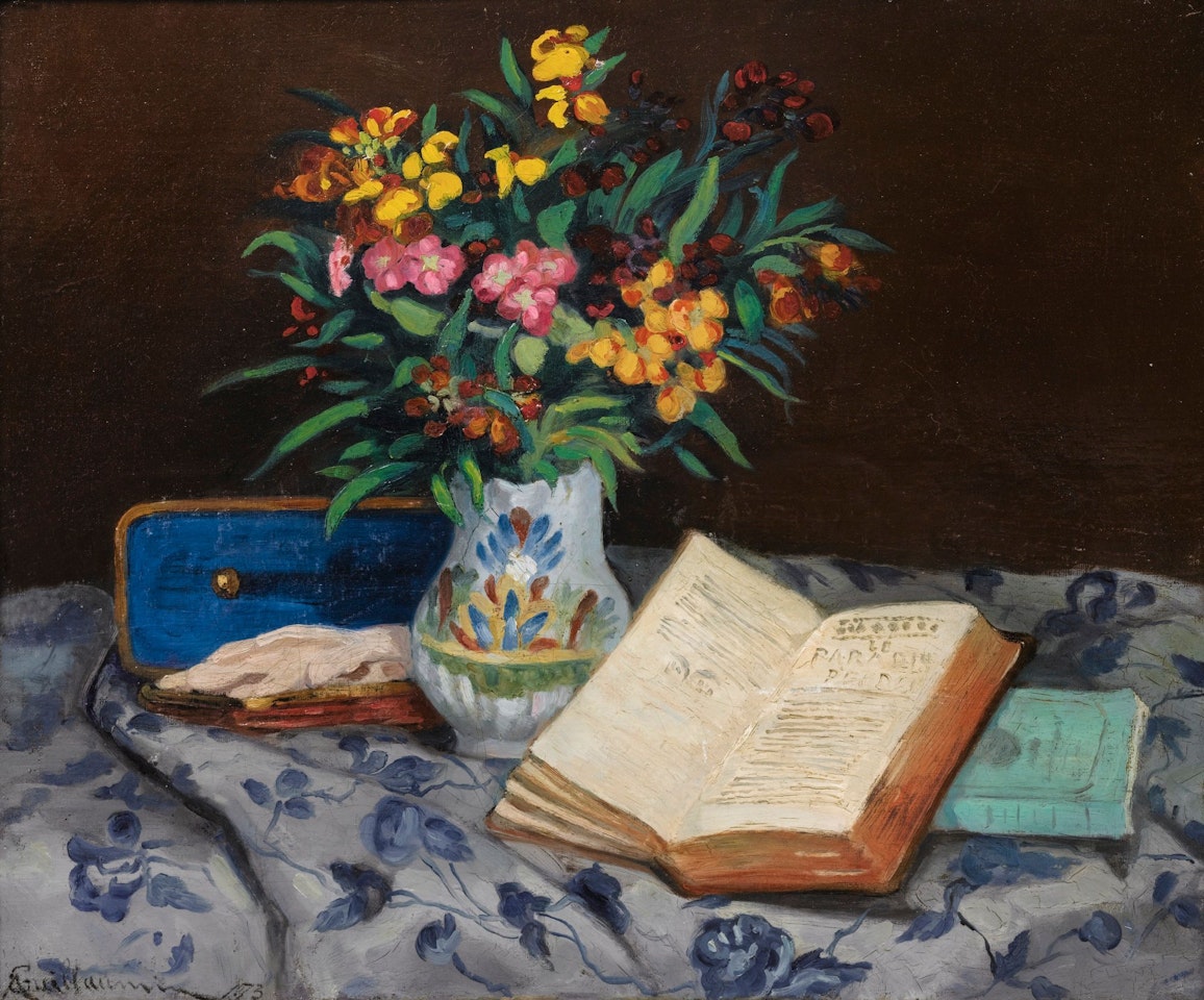 NATURE MORTE À LA BOITE À GANTS BLEUE by Armand Guillaumin