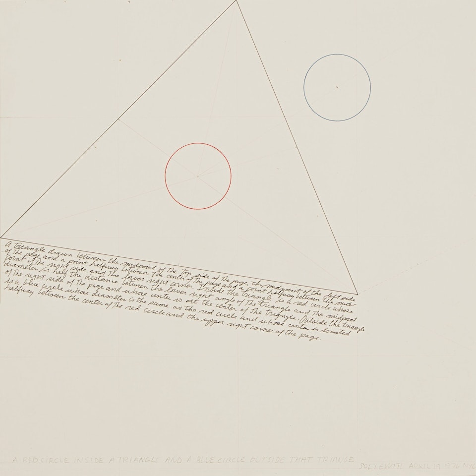 A RED CIRCLE INSIDE A TRIANGLE AND A BLUE CIRCLE OUTSIDE THAT TRIANGLE by Sol LeWitt