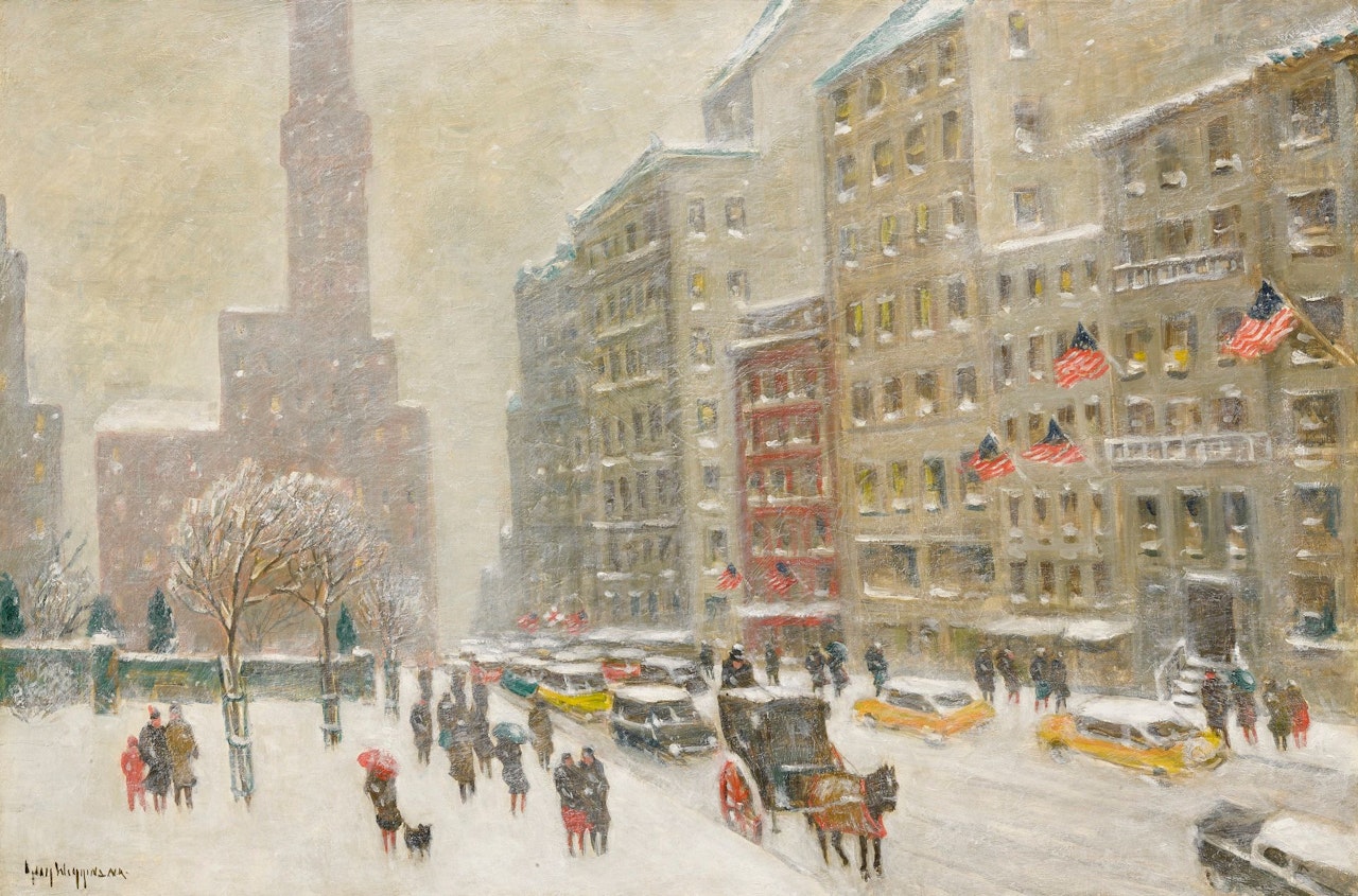 WINTER'S STORM ON CENTRAL PARK SOUTH by Guy Carleton Wiggins
