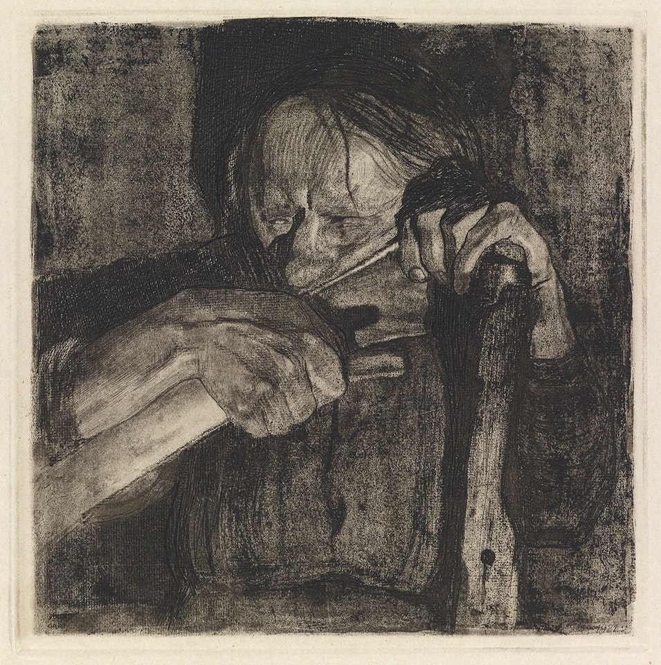 Aus vielen Wunden blutest du, o Volk; Beim Dengeln by Kathe Kollwitz