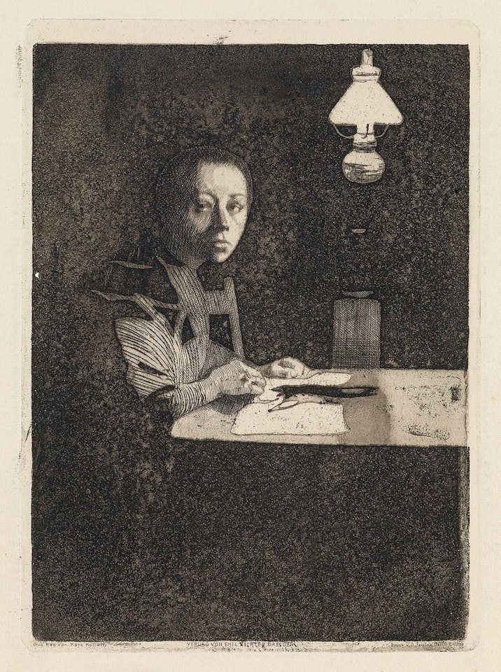 Selbstbildnis am Tisch; Selbstbildnis by Kathe Kollwitz