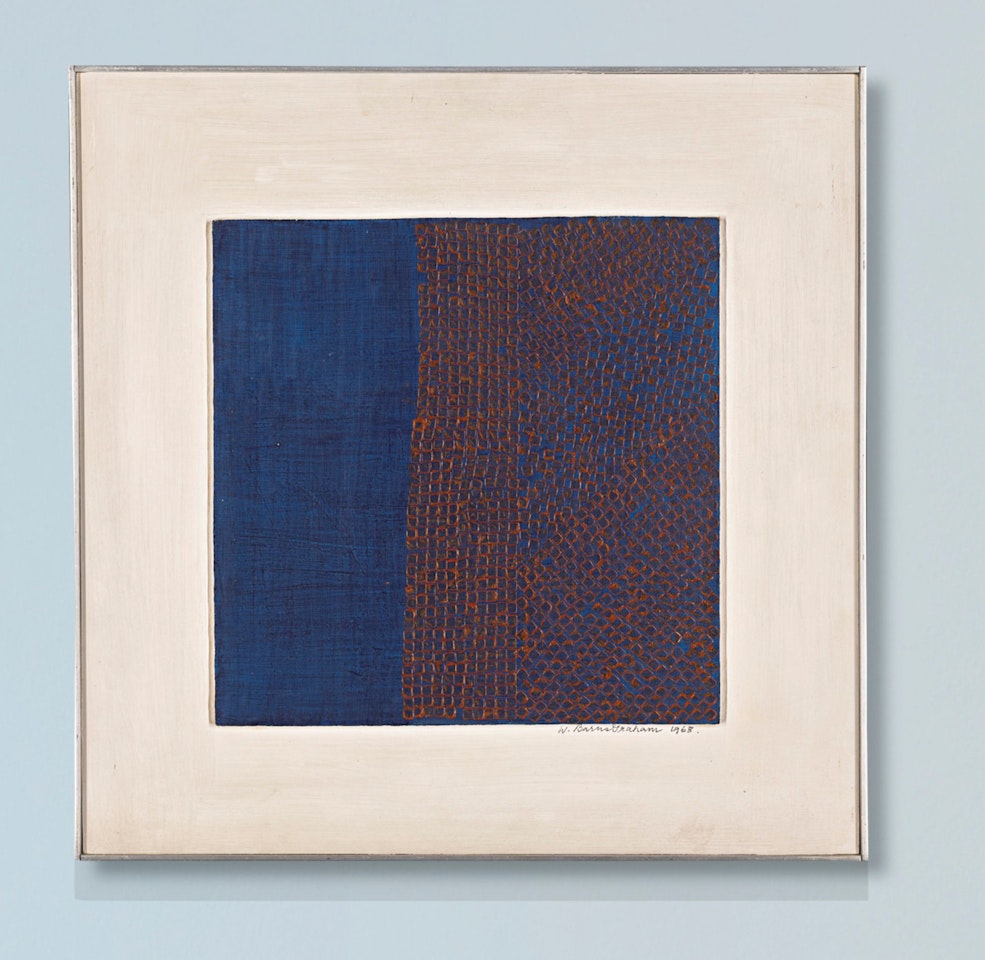TENSION SERIES (BURNT SIENNA ON MONASTRAL BLUE) by Wilhelmina Barns-Graham