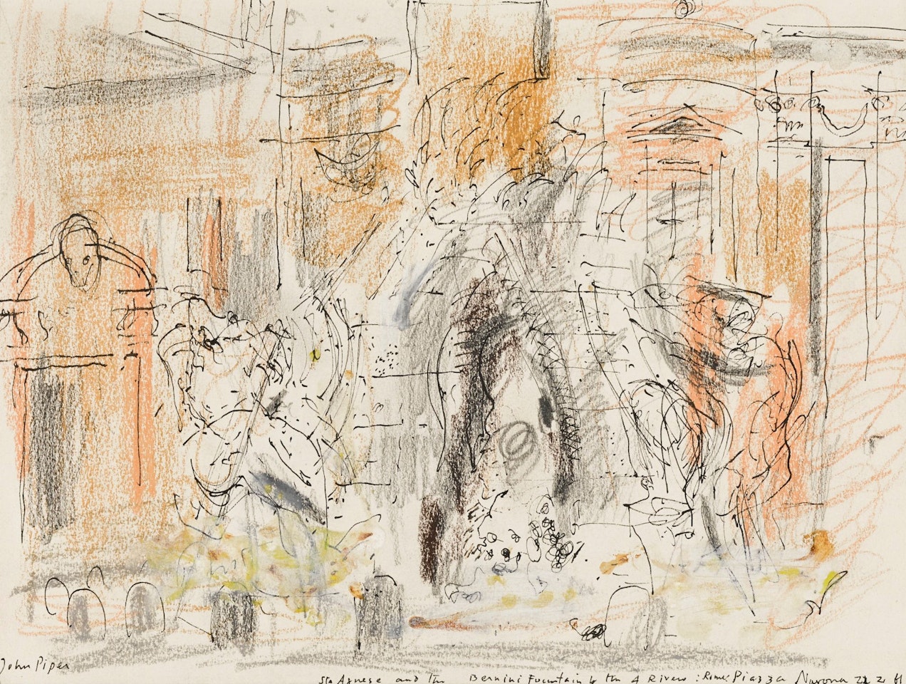 ST AGNESE AND THE BERNINI FOUNTAIN OF THE 4 RIVERS: ROME PIAZZA NAVONA by John Piper
