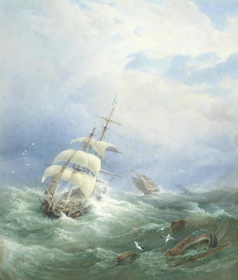 Ships in a heavy swell by Edward Duncan
