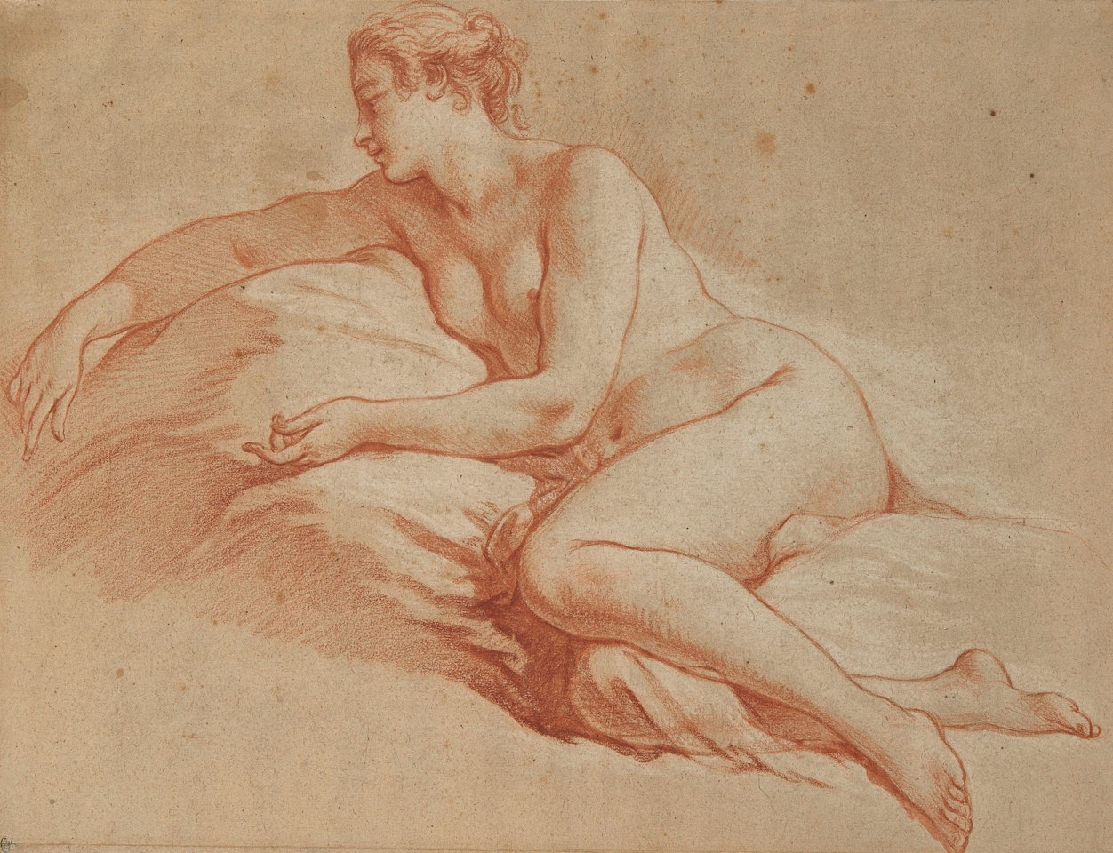 Femme nue allongée, tournée vers la gauche by Francois Boucher