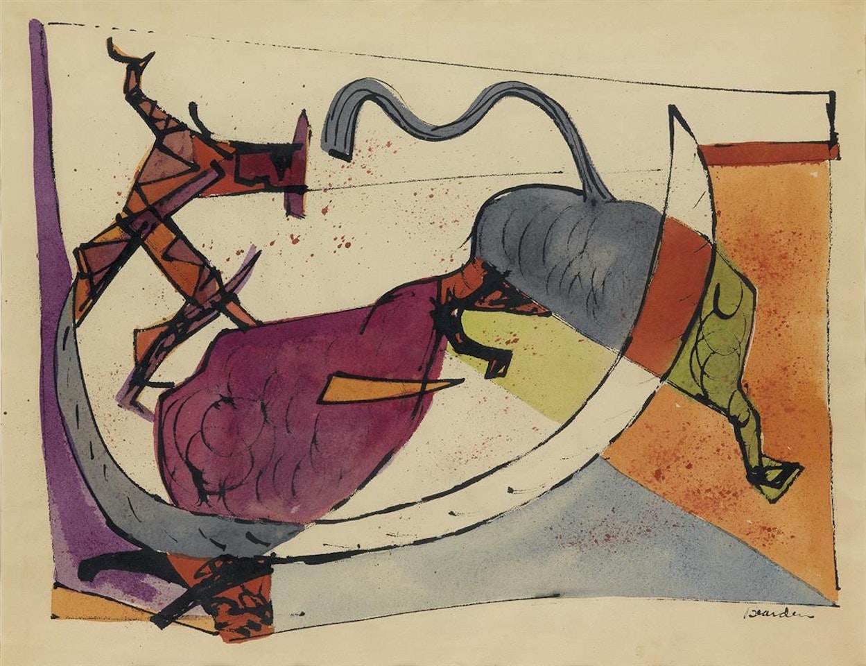 Untitled (bullfighter With Bull) by Romare Bearden
