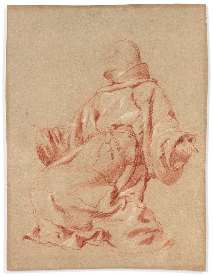 Study for a Saint Francis; A drapery study on the back by Giovanni Domenico Tiepolo