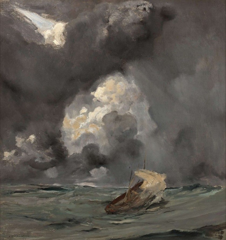 Sailboat in heavy weather by Jules Bastien Lepage