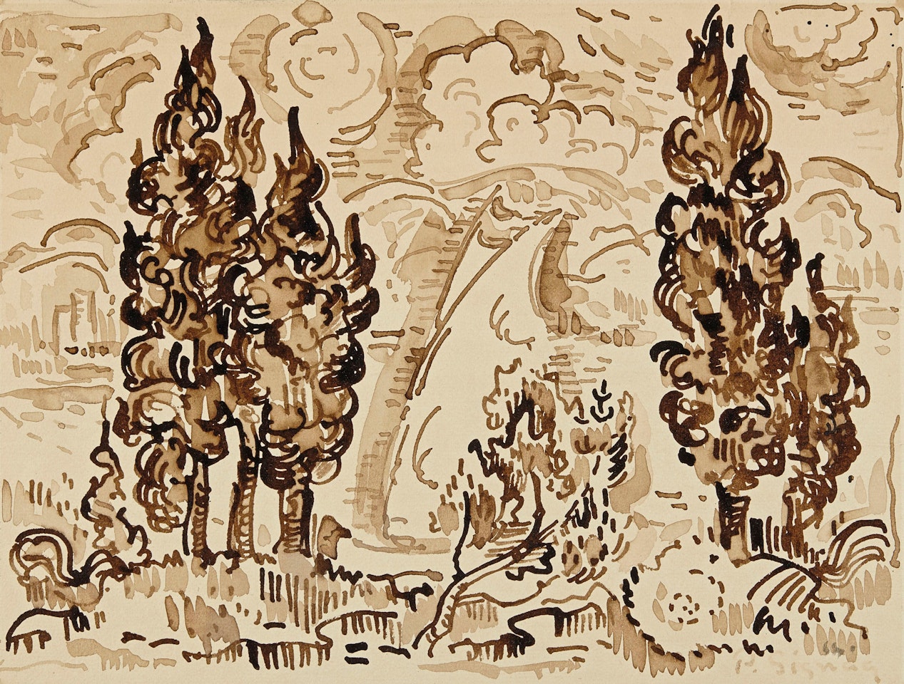 Les Cyprès au bord de la mer by Paul Signac
