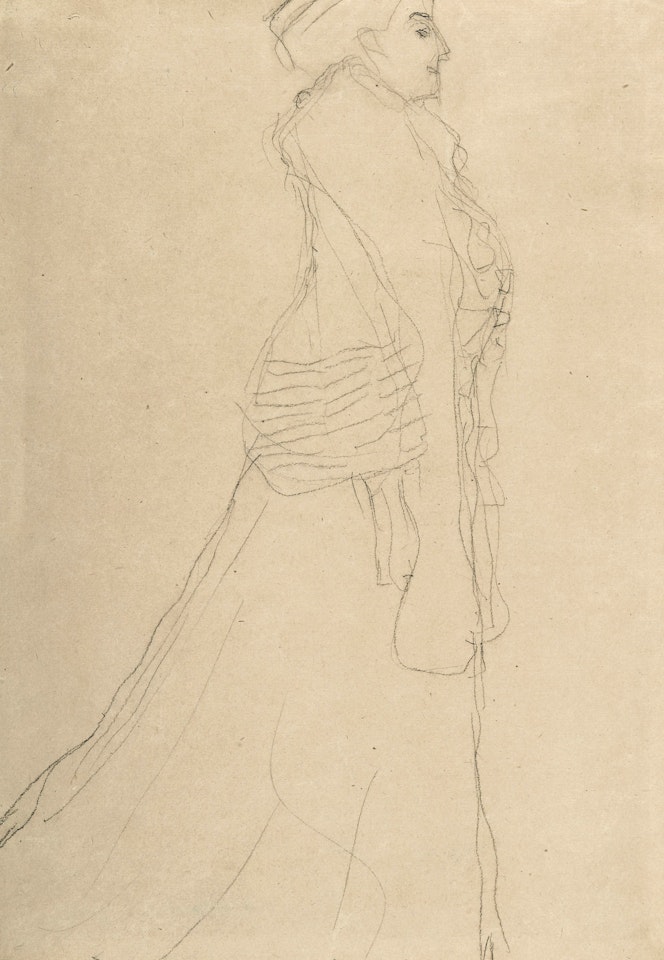 Bildnis Hermine Gallia, Stehend mit Boa im Profil nach rechts by Gustav Klimt