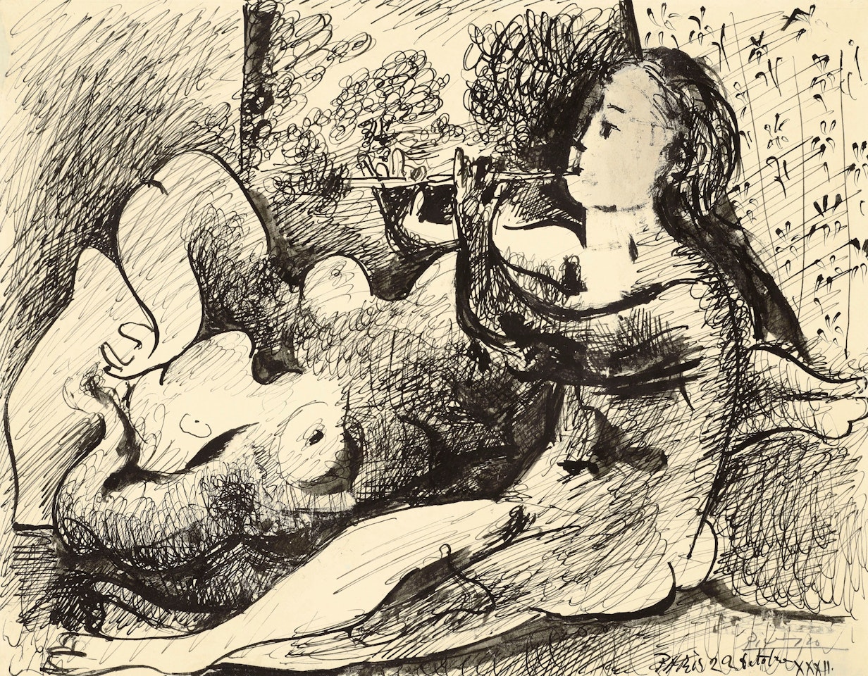 Joueuse de flûte et nu couché by Pablo Picasso