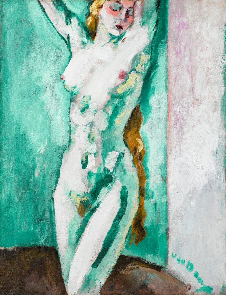 NU DEBOUT SUR FOND VERT ET ROSE by Kees van Dongen